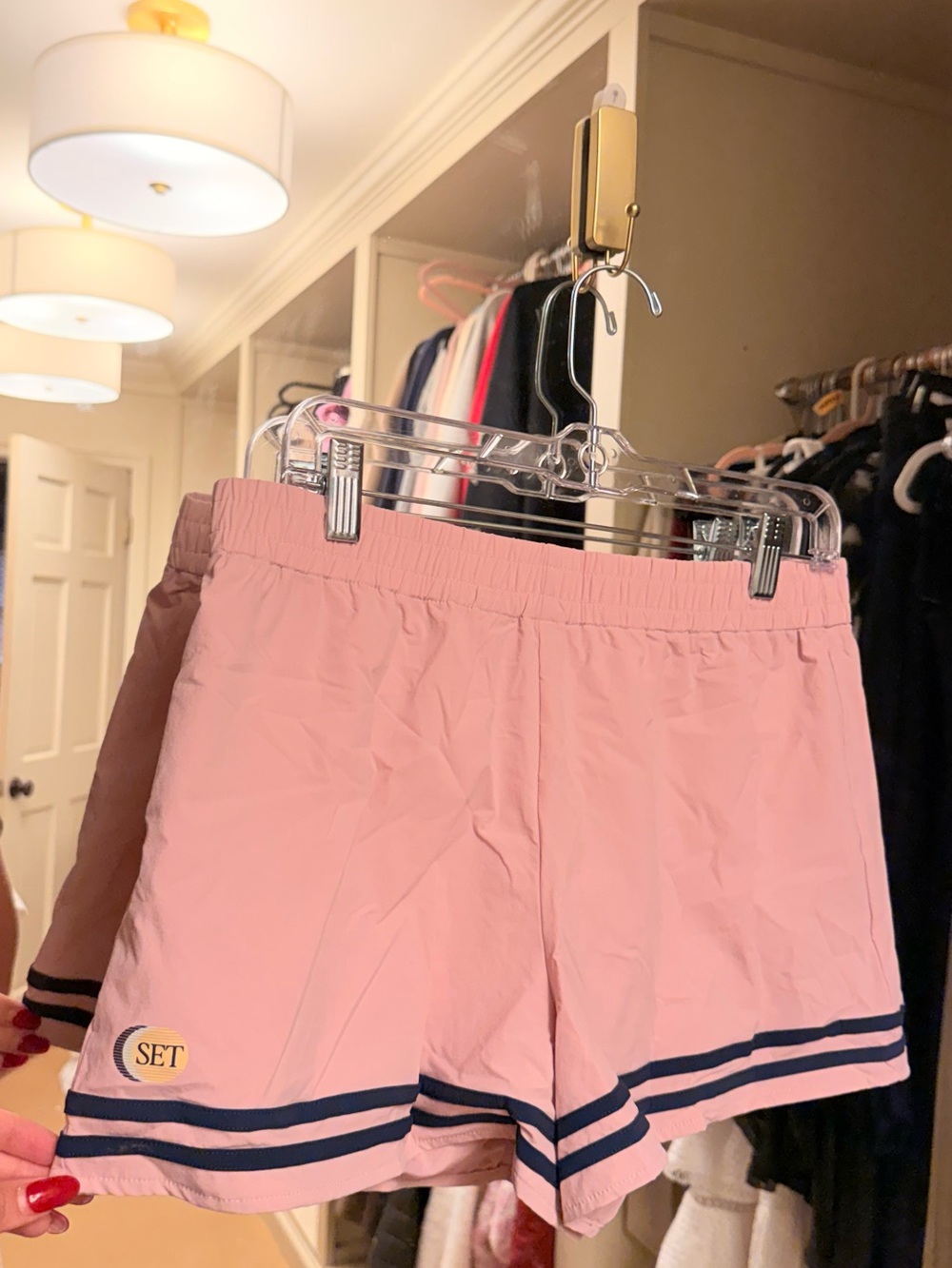 SET Active Pink Athletic Shorts with Navy Stripe Trim